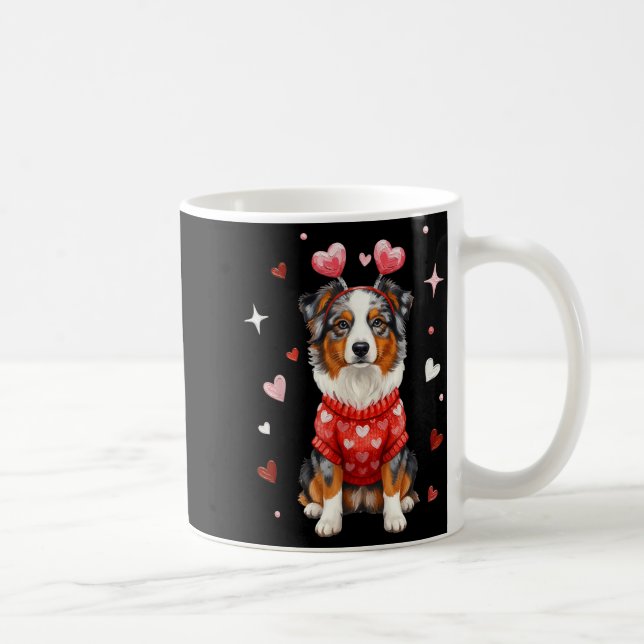 Cute Australian Shepherd Valentine Heart Valentine Coffee Mug (Right)