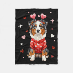 Cute Australian Shepherd Valentine Heart Valentine Fleece Blanket
