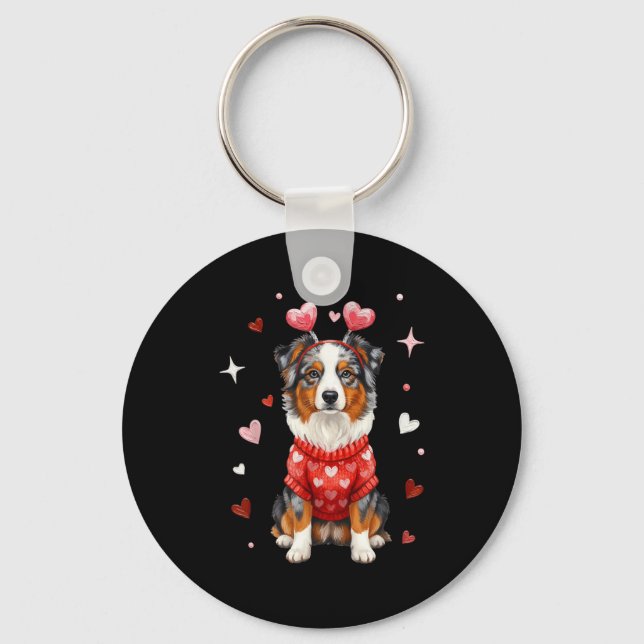 Cute Australian Shepherd Valentine Heart Valentine Keychain (Front)