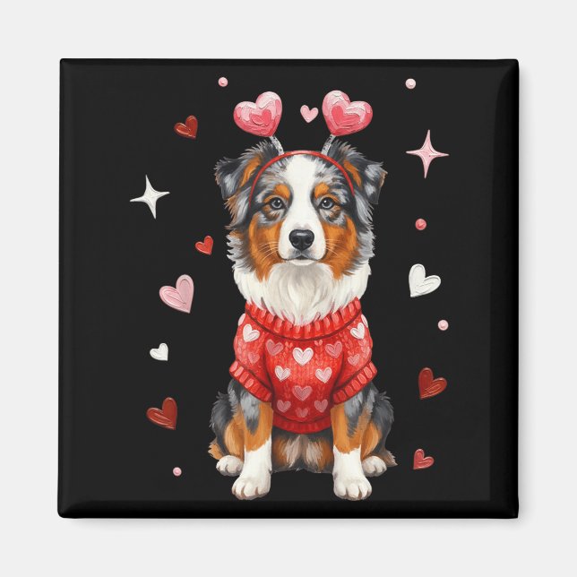 Cute Australian Shepherd Valentine Heart Valentine Magnet (Front)