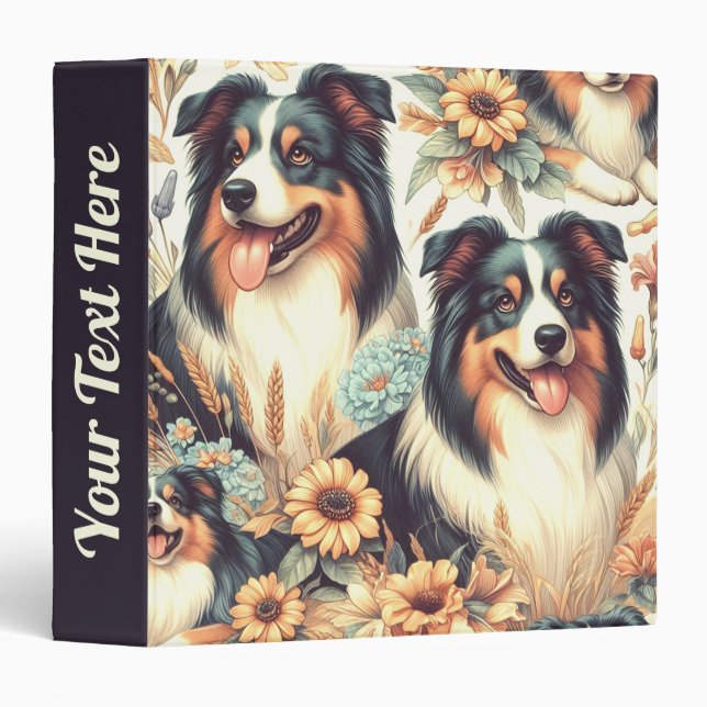 Cute Australian Shepherd Vintage Painting 3 Ring Binder (Front/Spine)