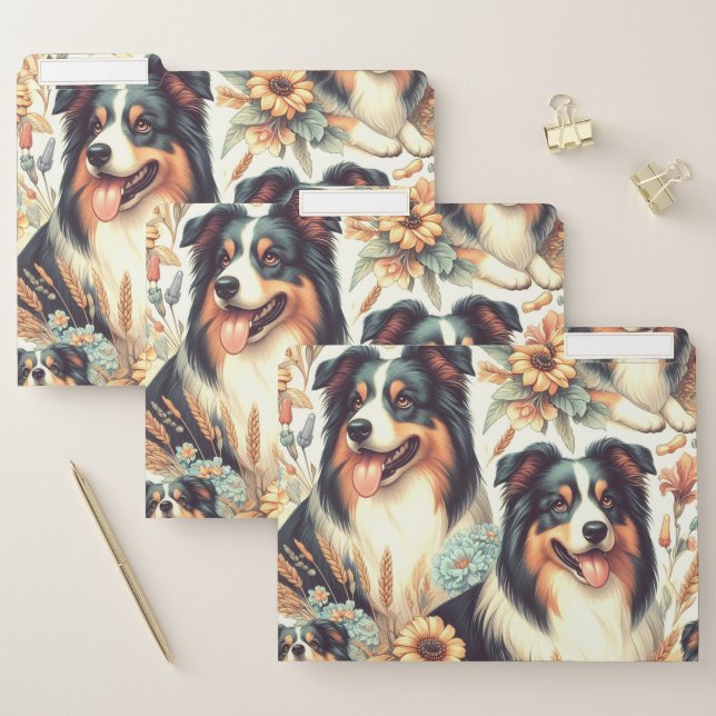 Cute Australian Shepherd Vintage Painting File Folder (Set)
