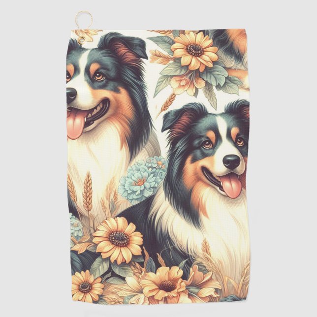 Cute Australian Shepherd Vintage Painting Golf Towel (Front)