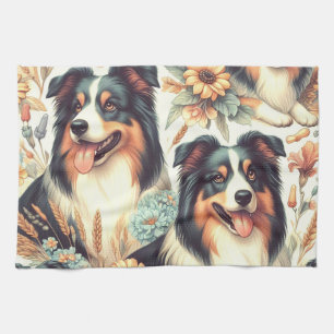 Cute Australian Shepherd Vintage Painting Kitchen Towel