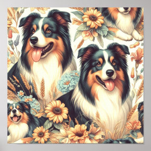 Cute Australian Shepherd Vintage Painting Poster