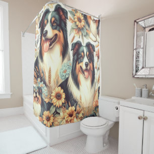 Cute Australian Shepherd Vintage Painting Shower Curtain