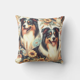 Cute Australian Shepherd Vintage Painting Throw Pillow