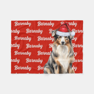 Cute Australian Shepherd with Dog Name Christmas Fleece Blanket