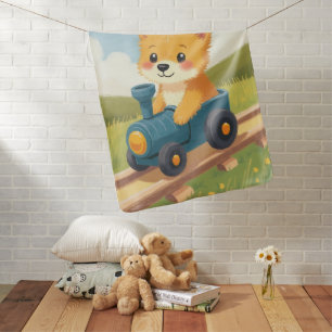 Cute Australian Terrier Puppy Toy Train Pastel Baby Blanket