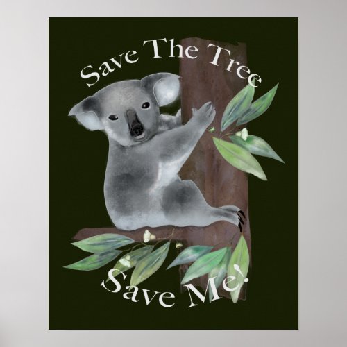 Cute Australian tree hugging koala Poster