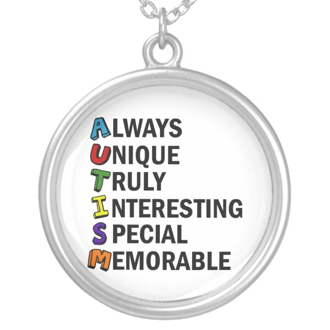 Cute Autism Awareness Acrostic Silver Plated Necklace (Front)