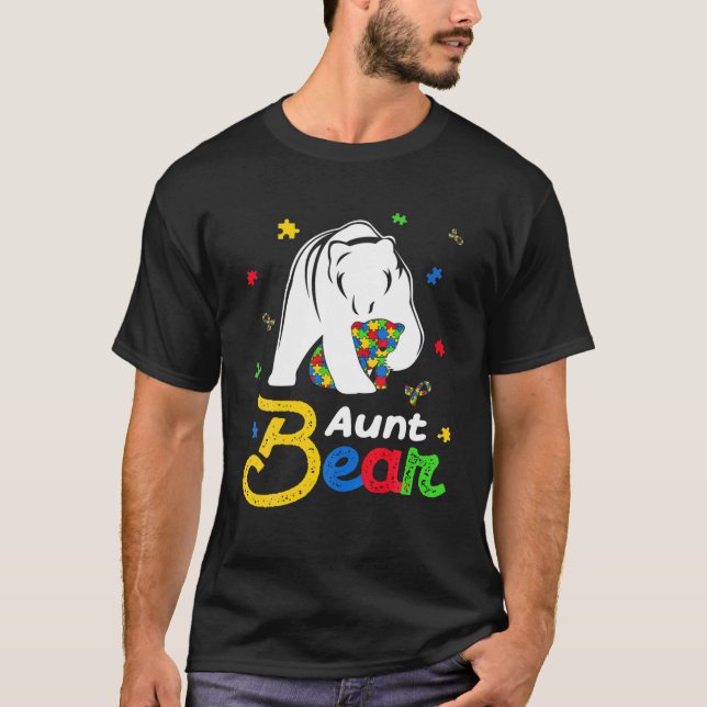 Cute Autism Awareness Aunt Bear Family Autistic T-Shirt (Front)