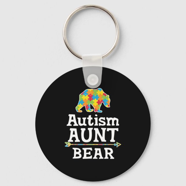 Cute Autism Awareness Aunt Bear Keychain (Front)