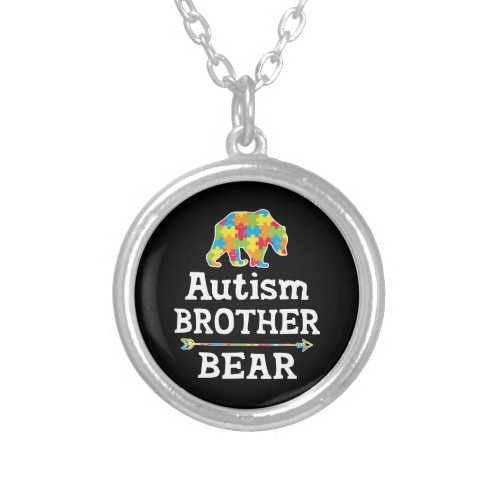 Cute Autism Awareness Brother Bear Silver Plated Necklace