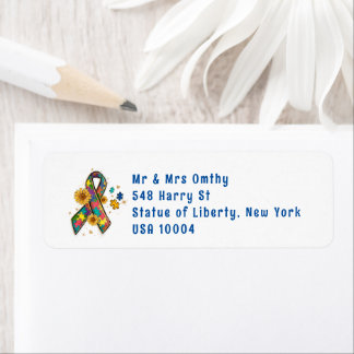 cute autism awareness ribbon puzzle piece  label