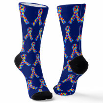 Cute Autism Awareness Ribbon Royal Blue Pattern Socks