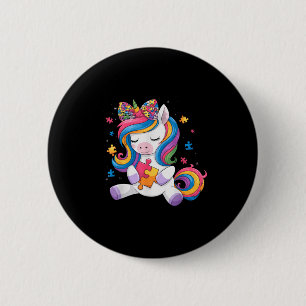 Cute Autism Awareness Toddler Girl Bow Unicorn Puz Button