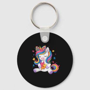 Cute Autism Awareness Toddler Girl Bow Unicorn Puz Keychain
