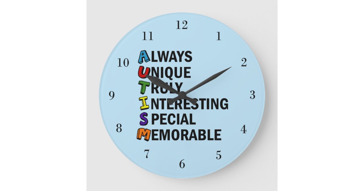 Cute Autism Pride Acrostic Large Clock Zazzle