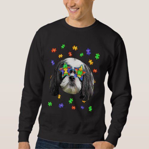 Cute Autism Shih Tzu Dog Puzzle Sunglasses Pet Own Sweatshirt