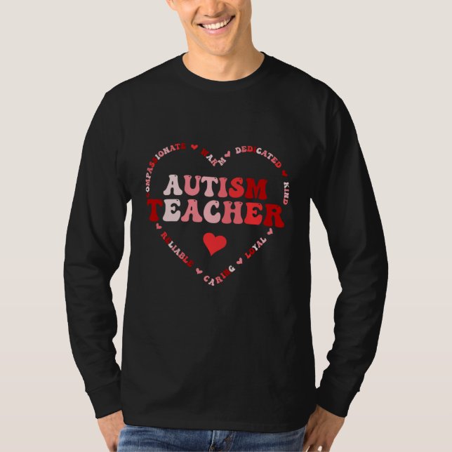Cute Autism Teacher Valentines Day Heart T-Shirt (Front)