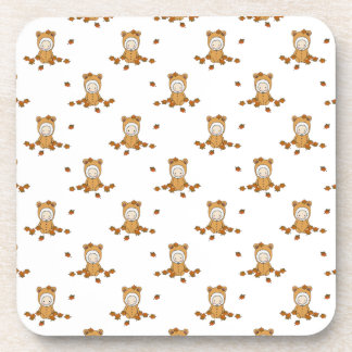 Cute Autumn Babies in Falling Leaves Pattern Beverage Coaster