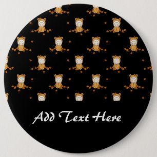 Cute Autumn Babies in Falling Leaves Pattern Button