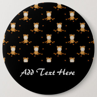 Cute Autumn Babies in Falling Leaves Pattern Button