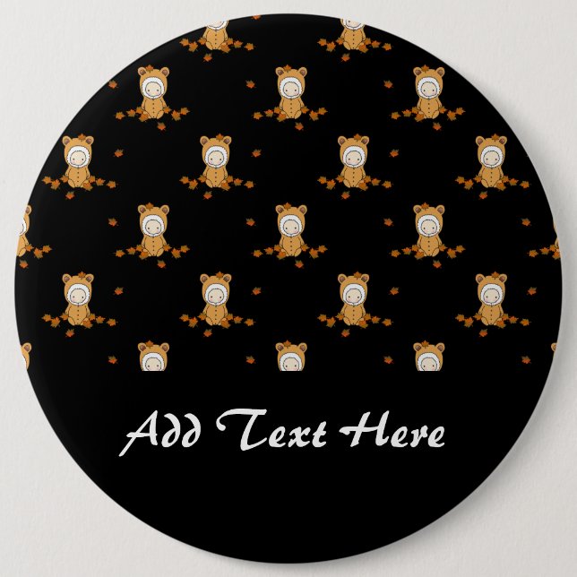 Cute Autumn Babies in Falling Leaves Pattern Button (Front)