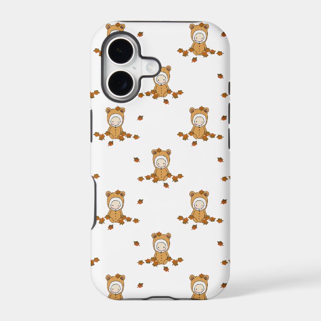 Cute Autumn Babies in Falling Leaves Pattern Iphone Case (Back)