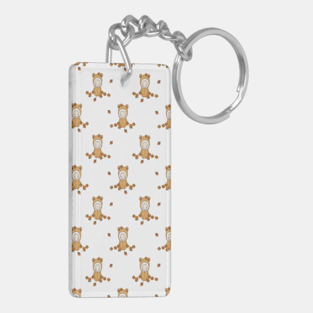 Cute Autumn Babies in Falling Leaves Pattern Keychain (Back Left)