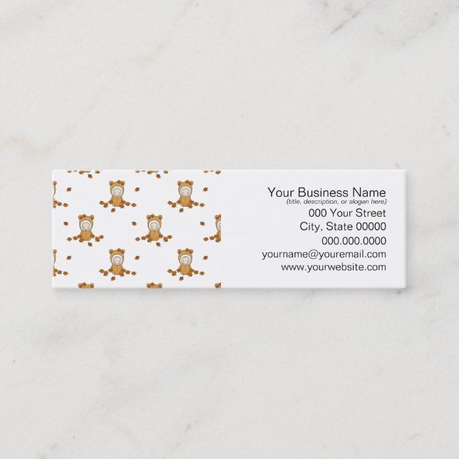 Cute Autumn Babies in Falling Leaves Pattern Mini Business Card (Front)