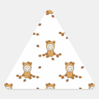 Cute Autumn Babies in Falling Leaves Pattern Triangle Sticker