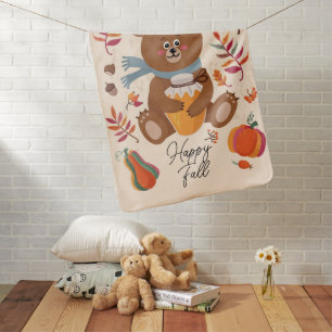 Cute autumn baby bear with honey and custom text blanket