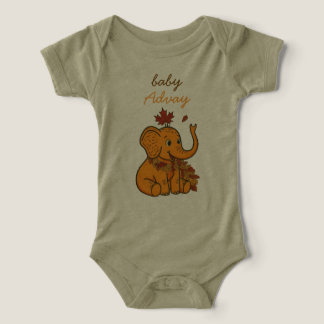 Cute Autumn Baby Elephant with Fall Leaves Baby Infant T-shirt