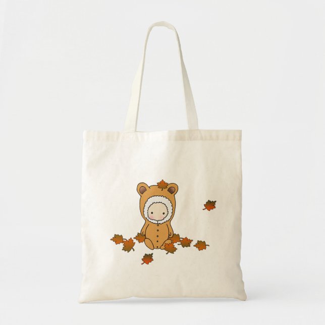 Cute Autumn Baby in Falling Leaves Tote (Front)