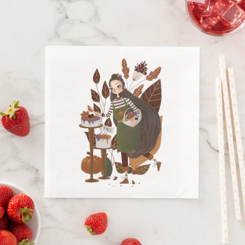 Cute Autumn Baker Paper Dinner Napkins