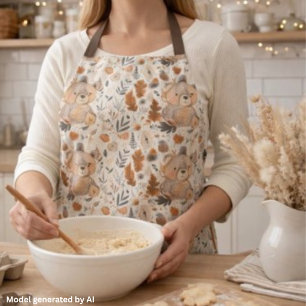 Cute Autumn Bear & Woodland Foliage Pattern Apron