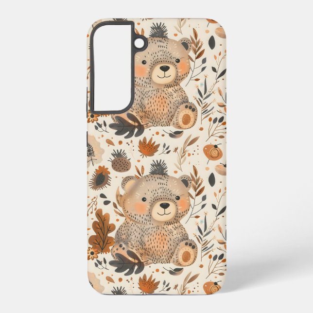 Cute Autumn Bear & Woodland Foliage Pattern Samsung Galaxy Case (Back)