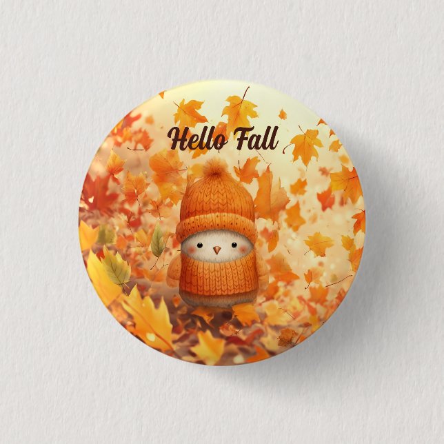Cute Autumn Bird Dressed for Fall Button (Front)