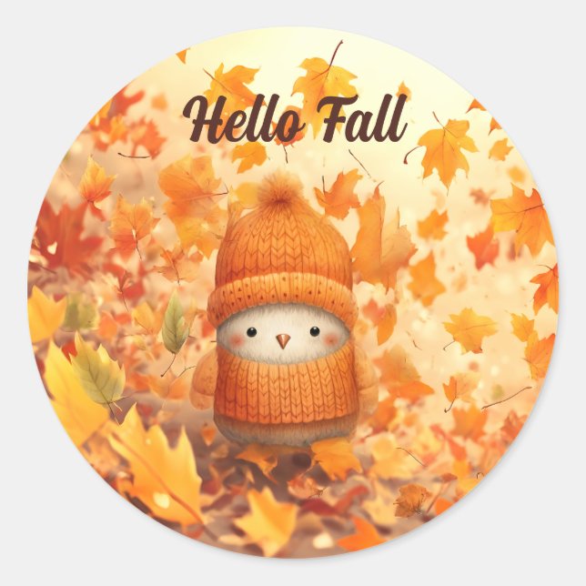 Cute Autumn Bird Dressed for Fall Classic Round Sticker (Front)