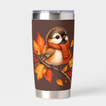 Cute Autumn Bird with Cozy Scarf – Fall Leaves