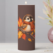 Cute Autumn Bird with Cozy Scarf – Fall Leaves