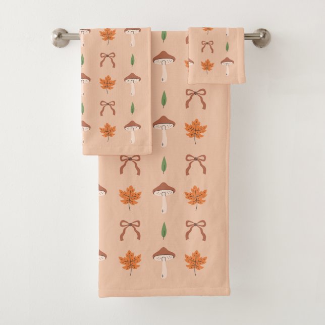Cute Autumn Bow Pattern Bath Towel Set (Insitu)