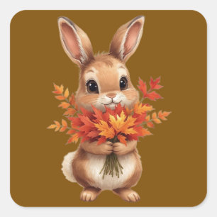 Cute Autumn Bunny with Fall Flowers Sticker