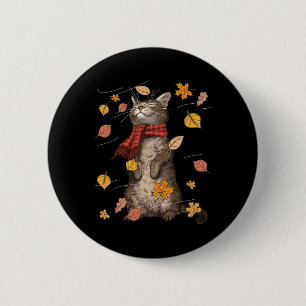 Cute Autumn Cat Fall Breeze Kitten Kitty Cat Lover Button