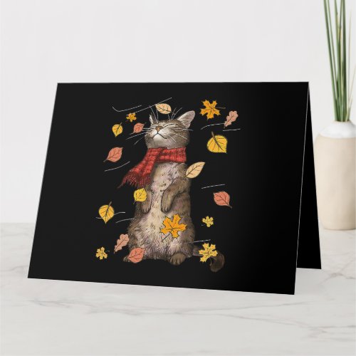 Cute Autumn Cat Fall Breeze Kitten Kitty Cat Lover Card