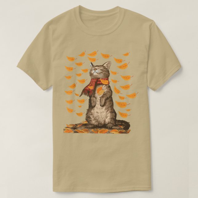 Cute Autumn Cat Fall Breeze Kitten Kitty Cat Lover T-Shirt (Design Front)