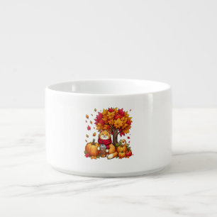 Cute Autumn Cat with Iced Coffee Pumpkins Bowl
