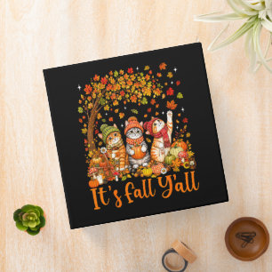 Cute Autumn Cats Leaves Pumpkin "It's Fall Y'All" 3 Ring Binder